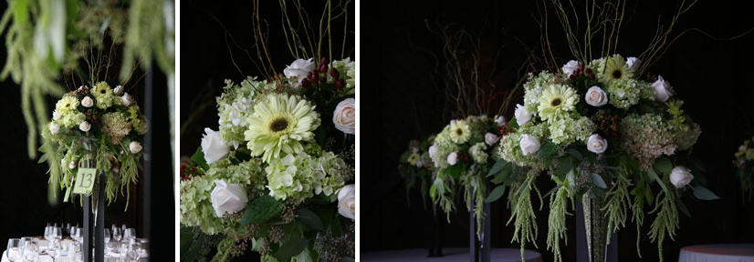 Saltwater Farm Vinyard floral arrangement as a centerpiece for a table. three shots